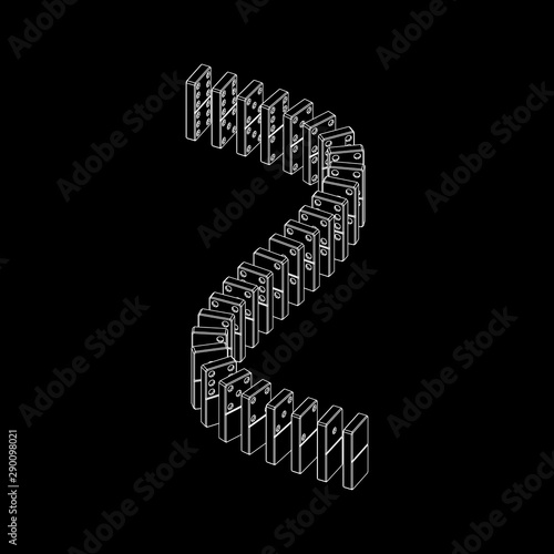 Dominoes. Isolated on black background.Vector outline illustration.