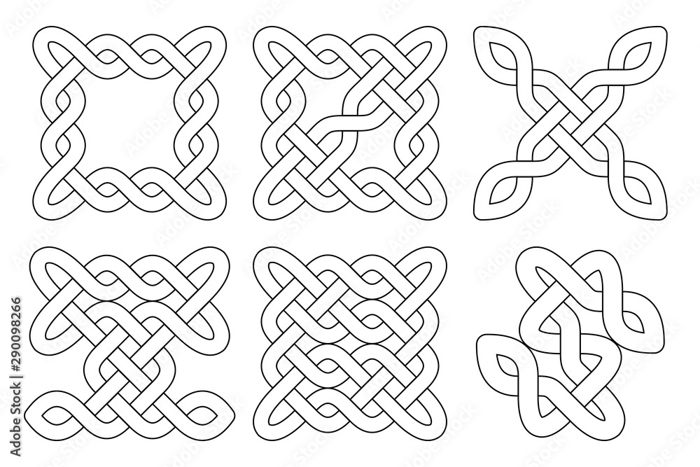 Celtic knot set. Abstract ornament. Vector outline illustration.