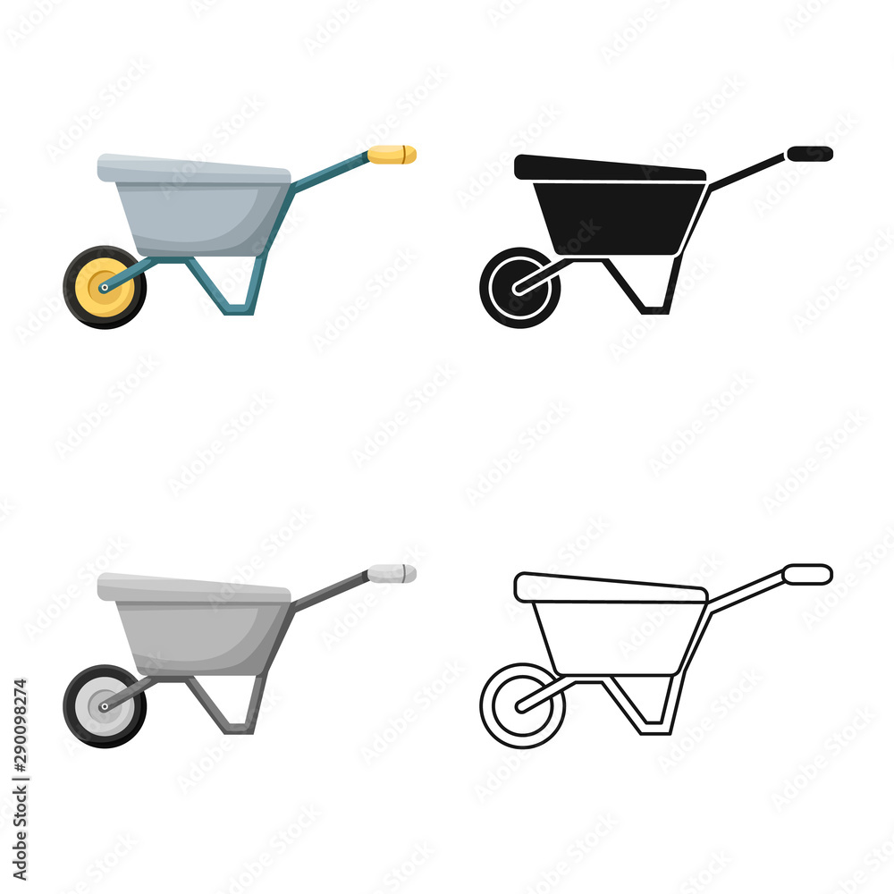 Vector design of trolley and gardening sign. Graphic of trolley and tools stock vector illustration. Vector design of trolley and gardening sign. Graphic of trolley and tools stock vector illustration.
