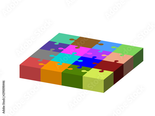 Jigsaw puzzle. Isolated on white. 3d Vector colorful illustration.