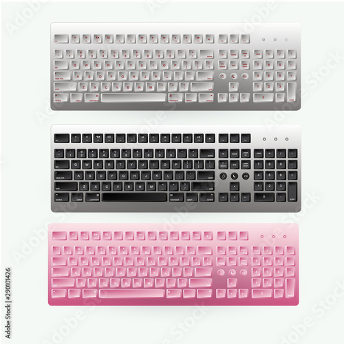 Realistic Computer or Laptop white, black and rose keyboards vector illustration