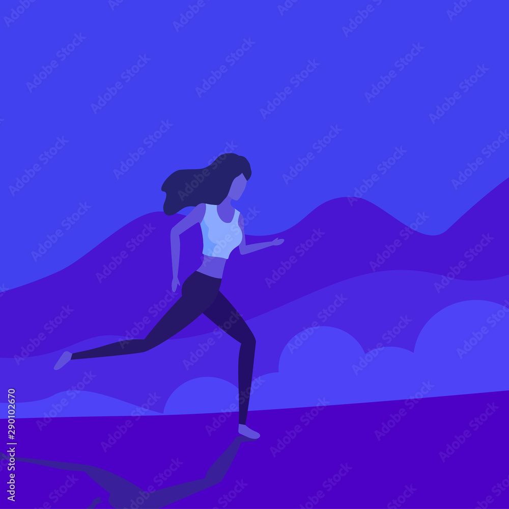 Running girl vector illustration, flat style