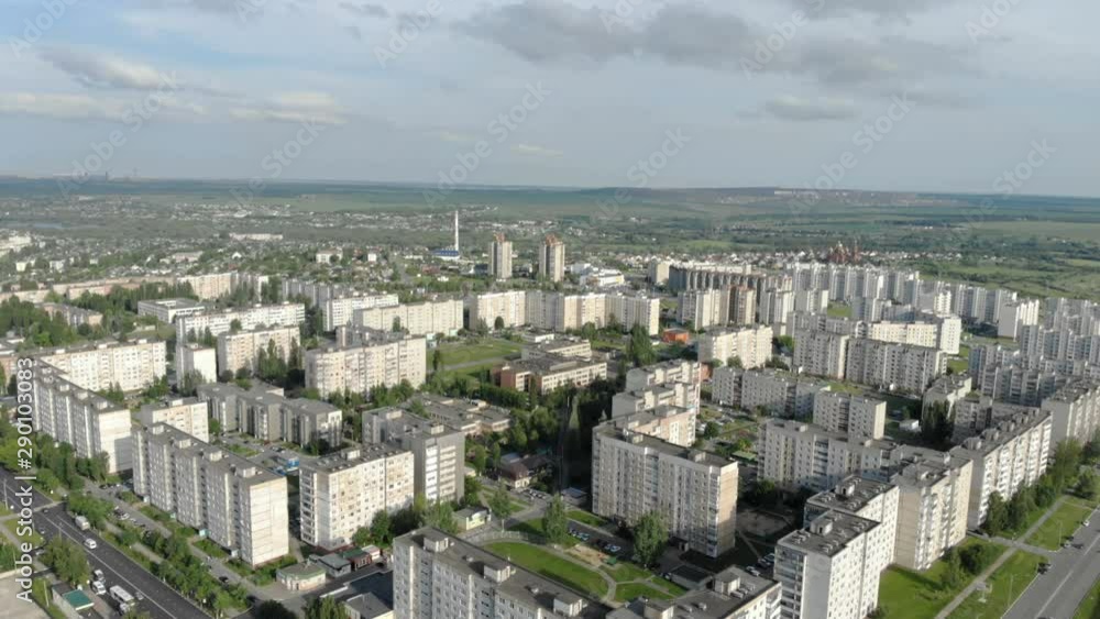 The camera moves over a small city. Developed infrastructure. The camera moves over a small city. Developed infrastructure.