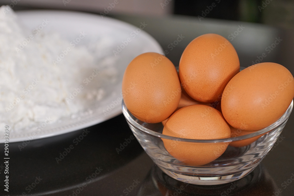 Raw chicken egge and powerder for cookie cooking Raw chicken egge and powerder for cookie cooking
