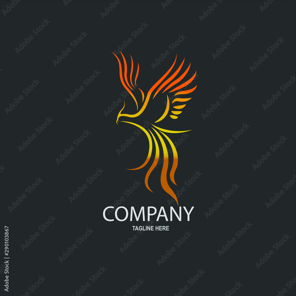 Phoenix profile graphic logo template, vector illustration in black background.