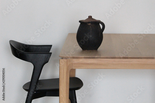 old pot with table and chair still life  