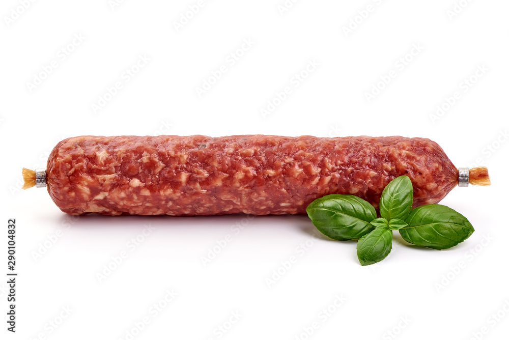 Italian smoked sausage. Dried sausage, isolated on white background Italian smoked sausage. Dried sausage, isolated on white background