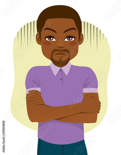 Displeased black guy with confused face expression doubtful dissatisfied male hesitation and uncertainty