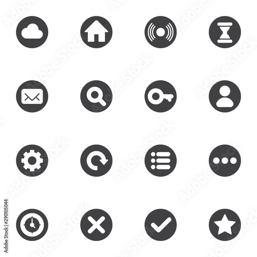 Web UI vector icons set, modern solid symbol collection, filled style pictogram pack. Signs, logo illustration. Set includes icons as cloud, home, disc, hourglass, email, search, key, user settings