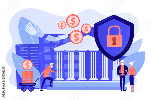 Senior people savings fund, pensioners earnings. Retirement investments, retirement budget development, contribution in pension account concept. Bright vibrant violet vector isolated illustration
