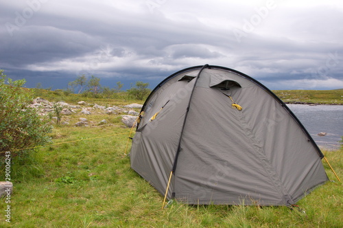 Camping tent in the tundra. Kola Peninsula, Russia.