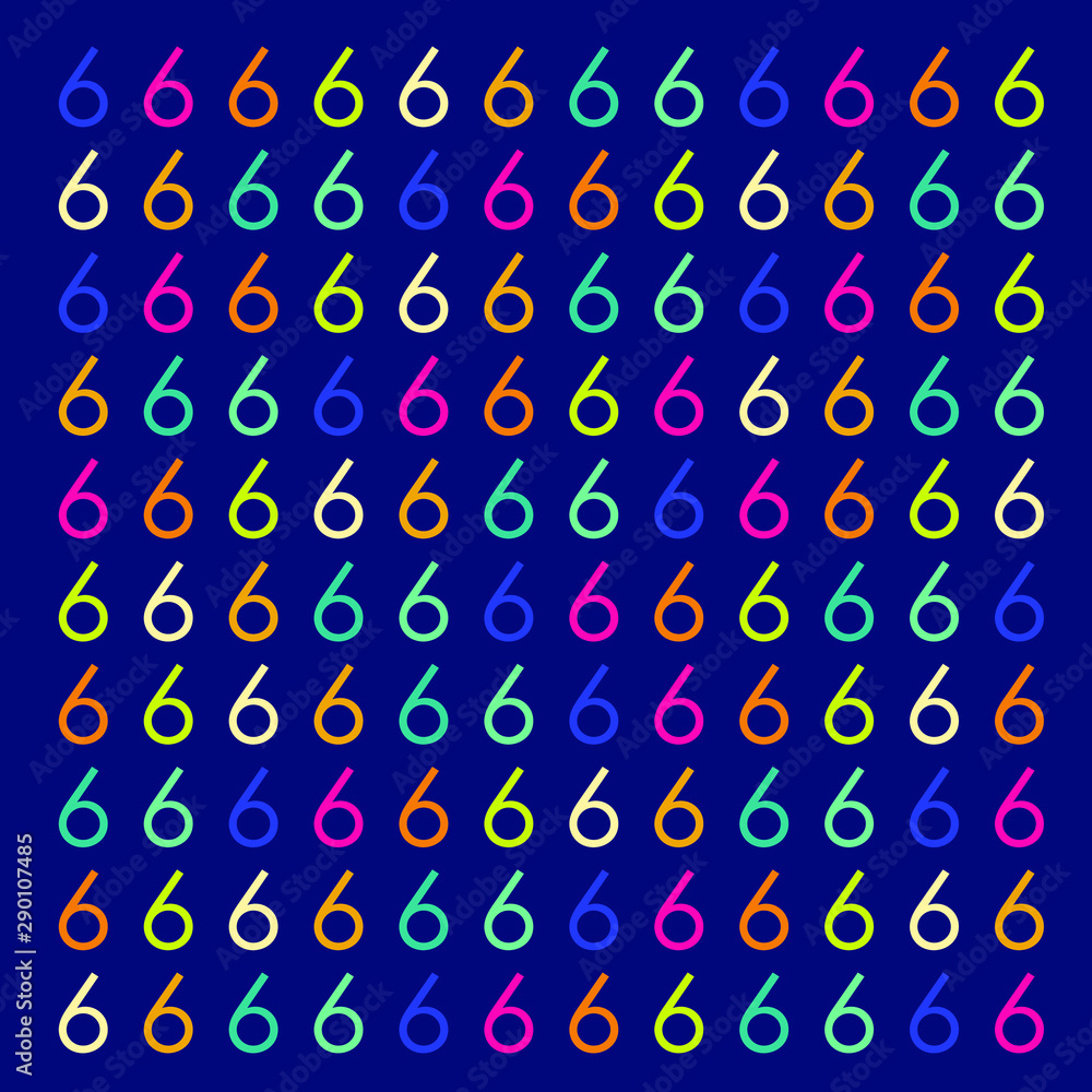 Abstract background of  Number repeated. Memphis style. Bright and colorful, 90s style. Vector pattern. Neon colors