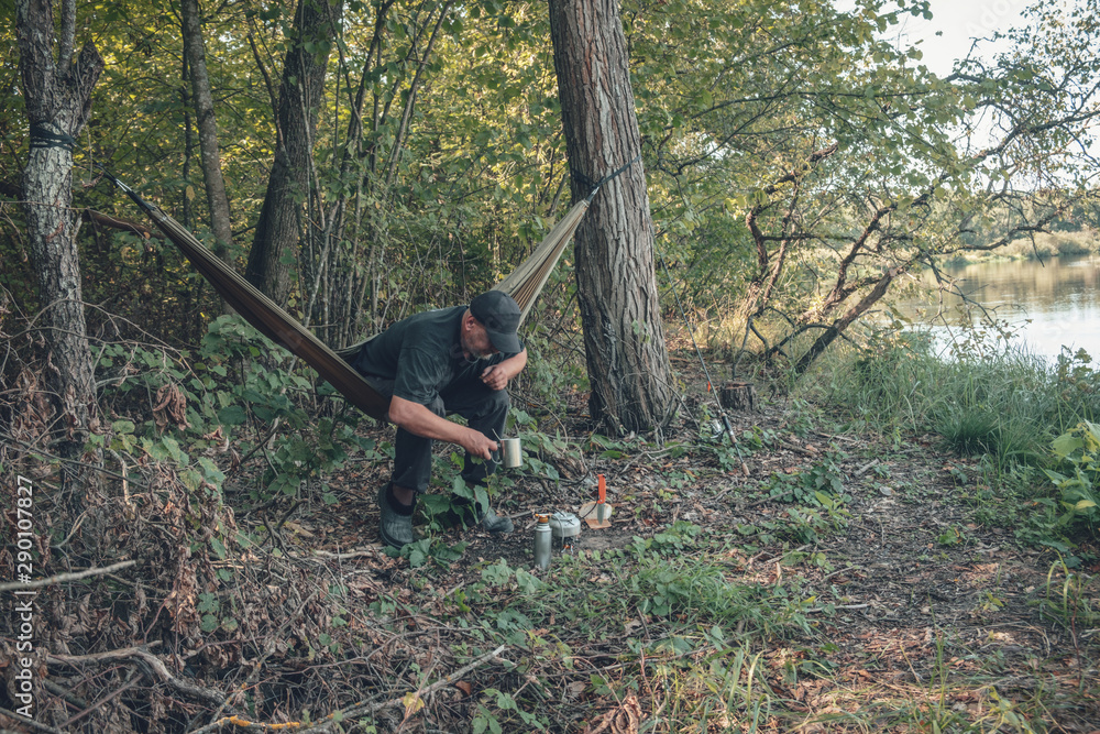 Naklejka premium Bushcraft. Survival and life in the forest.