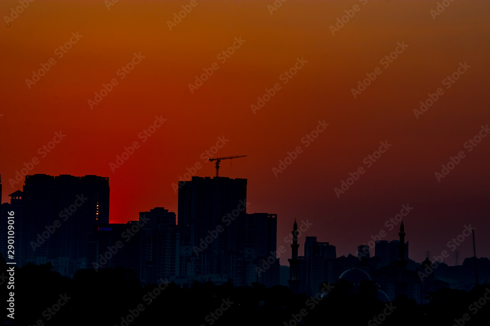 Kuala Lumpur, Malaysia 1 September 2019-silhouette sunset view kuala lumpur
