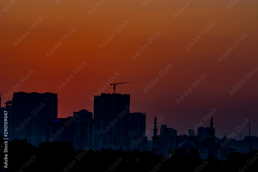 Kuala Lumpur, Malaysia 1 September 2019-silhouette sunset view kuala lumpur