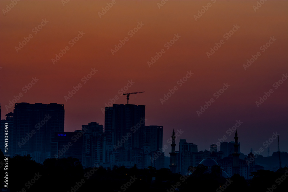 Kuala Lumpur, Malaysia 1 September 2019-silhouette sunset view kuala lumpur