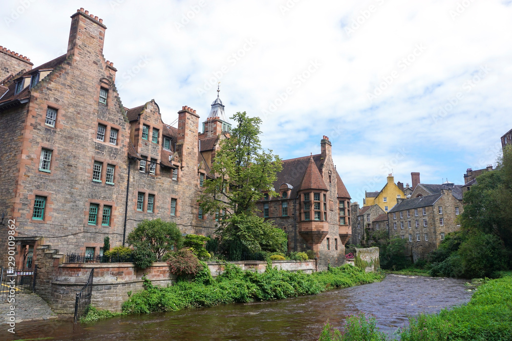 View over Dean Village and the Water of Leith in Edinburgh