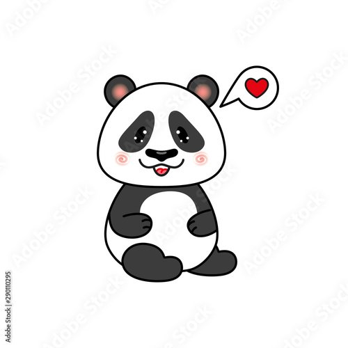Happy Panda Bear With Love Heart Message. Vector Illustration.