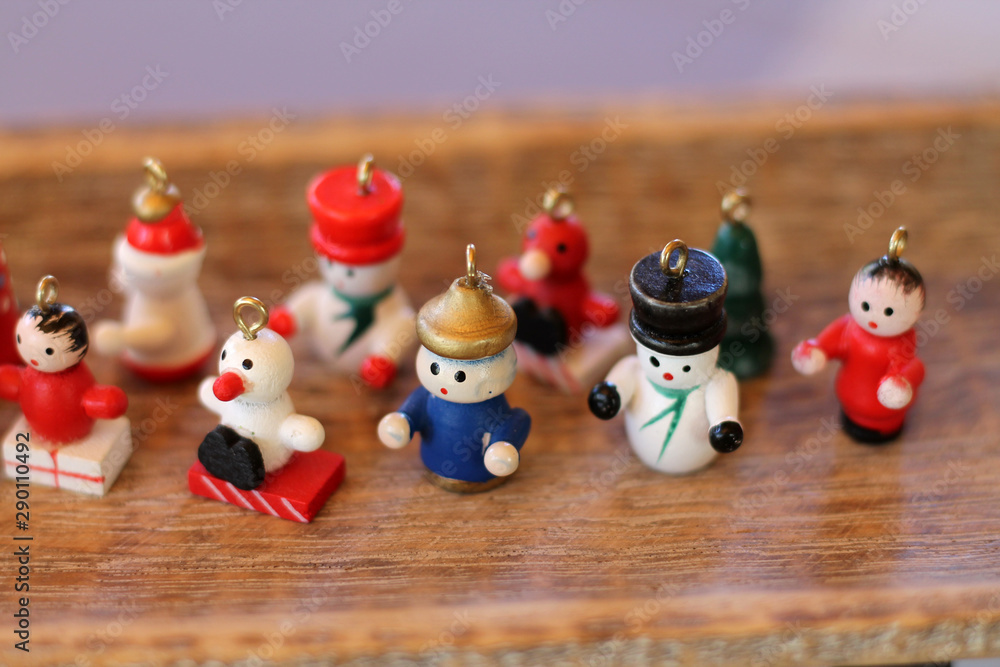 Traditional european christmas toy on wooden background close up.