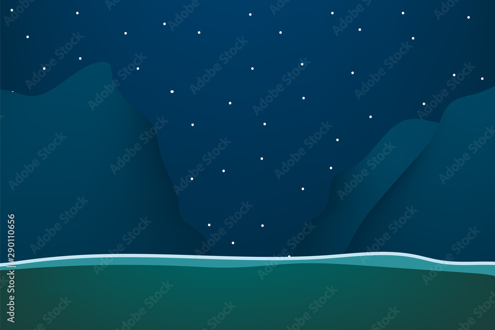 Nature at night. Outdoor vector illustration design. Beautiful landscape with mountains.
