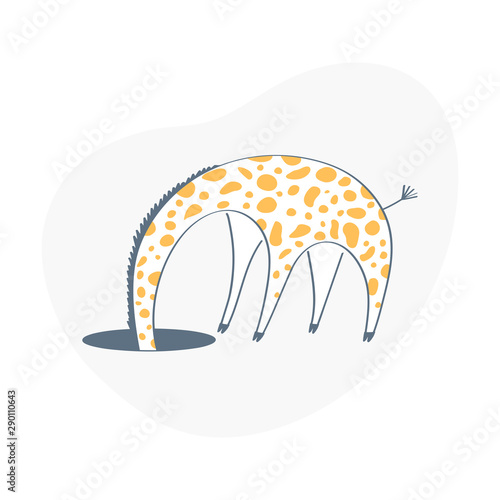 Giraffe hid his head in the hole. 404 sign. Page or file not found, connection error. Flat outline vector on white background.