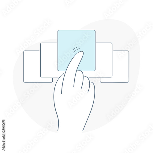 Swipe by hand, choosing offer, slider icon concept. Flat outline UI vector icon.