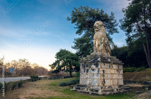 The Lion of Amphipolis is a 4th century BC tomb sculpture in Amphipolis of Macedonia.It was set up in honor of Laomedon of Mytilene, an important general of Alexander the Great king of Macedon. photo