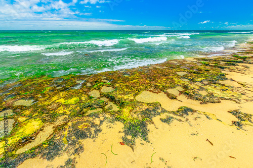 Mettams Pool with low tide, a limestone bay safe for snorkelling place. Trigg Beach in North Beach near Perth, WA. Mettam's is a natural rock pool protected by a reef. Australia wallpaper. photo