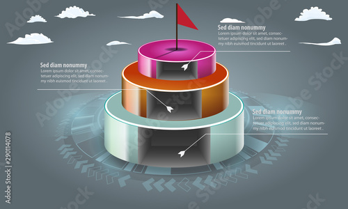 3d discs with cutted holes on them for infographic template with 3 steps or options. 3d vector illustration.