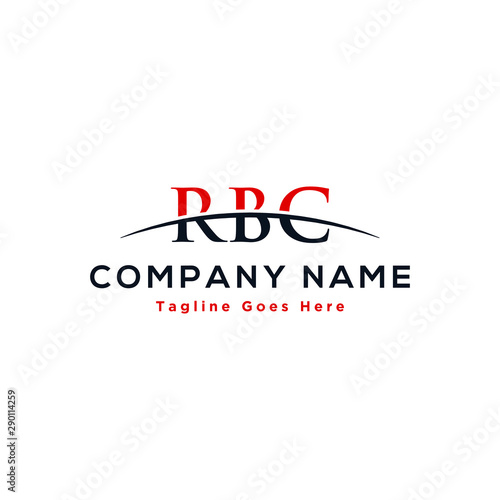 Initial letter RBC, overlapping movement swoosh horizon logo design inspiration in red and dark blue color vector