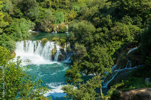 One of the waterfalls of Krka National Park  Croatia. View from above.