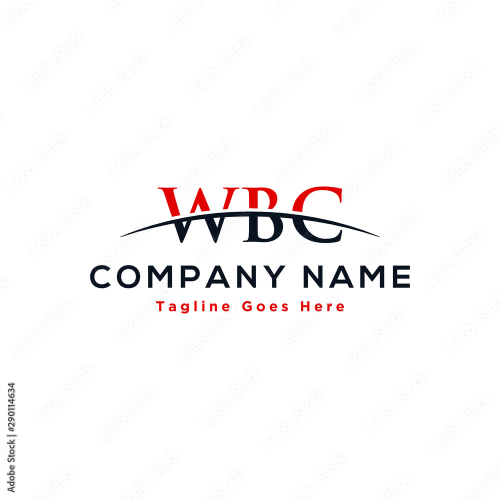 Initial letter WBC, overlapping movement swoosh horizon logo design inspiration in red and dark blue color vector
