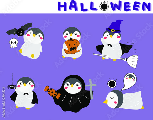 vector of cute penguin and Halloween costume theme in festive season