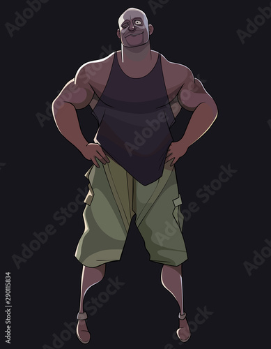 cartoonish smiling and winking muscular male bodybuilder
