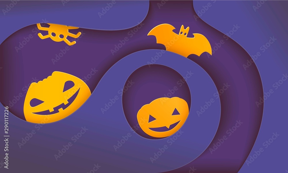 Halloween banner with jack lanterns in paper cut style