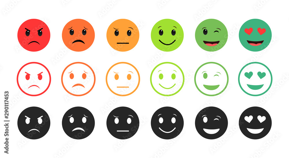 Emoticons icons. The mood is from bad to good. Rating. Emoticons icons. The mood is from bad to good. Rating.