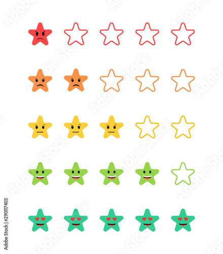 Customer feedback. Rating system. Star scale of mood.