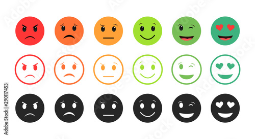 Emoticons icons. The mood is from bad to good. Rating.