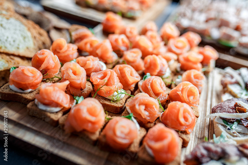 Canapes with smoked salmon and cream cheese 