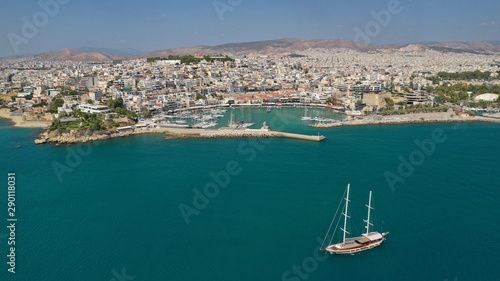 Aerial drone photo of iconic round port of Mikrolimano, Attica, Greece