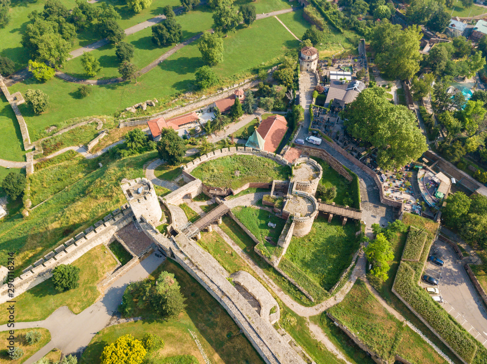 Obraz premium Aerial top view to Kalemegdan fortress at Belgrade. Summer photo from drone. Serbia