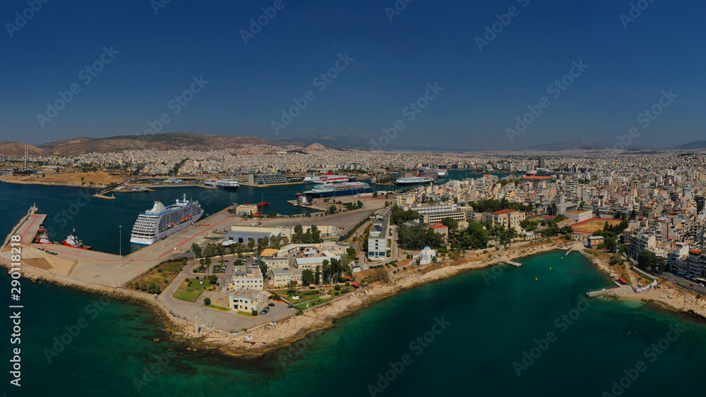 Aerial drone photo of public Naval Academy near port of Piraeus, Attica, Greece
