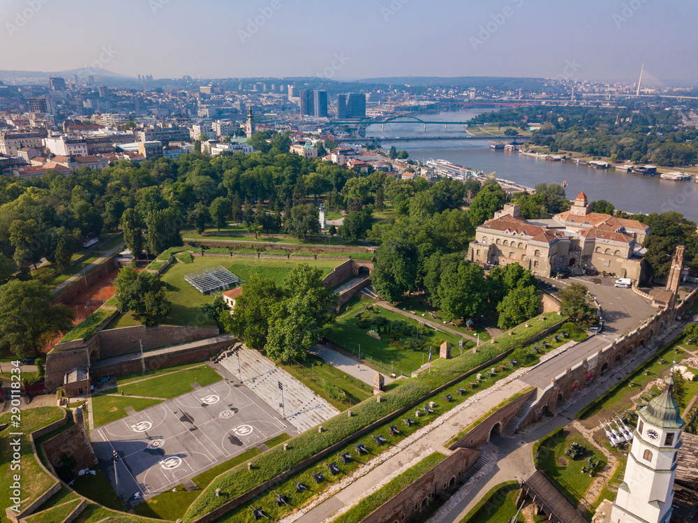 Fototapeta premium Aerial view to Kalemegdan fortress at Belgrade. Summer photo from drone. Serbia