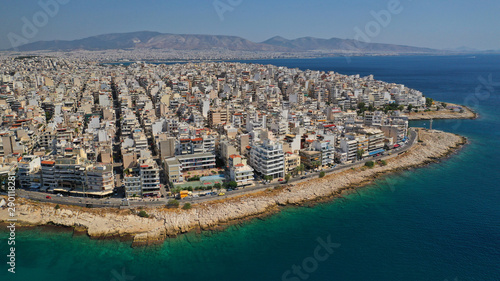 Aerial drone photo of famous seaside area of Piraeus - Piraiki or Freatida, Attica, Greece