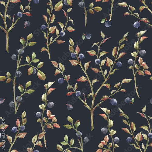 Watercolor blueberry vector pattern