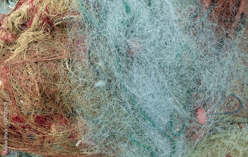 Background of colorful entangled fishing nets