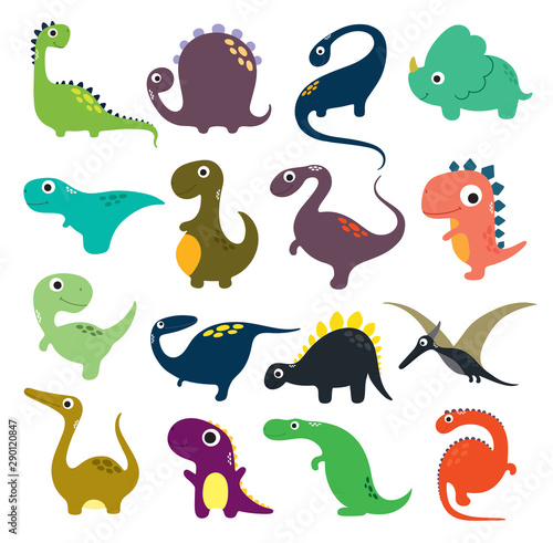 Funny cartoon dinosaurs collection. Vector illustration