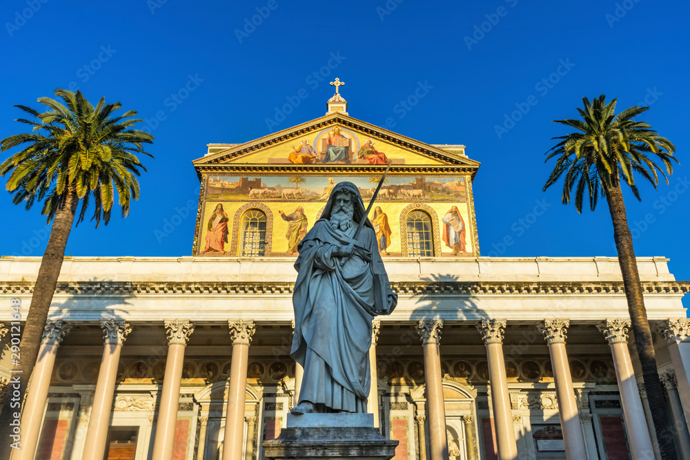 Statue Facade Papal Basilica Paul Beyond Walls Rome Italy