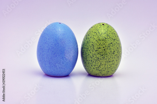 blue and green speckled porcelain bird egg salt and pepper shakers