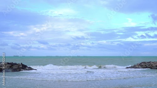 Wave breakwaters to prevent waves from eroding beaches at Sangchan beach photo